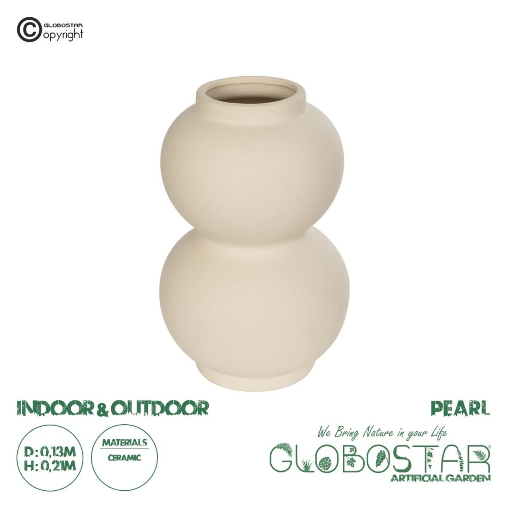GloboStar® Artificial Garden PEARL 21265 Διακοσμητικό Κεραμικό Βάζo Μπεζ Π13 x Μ13 x Υ21cm
